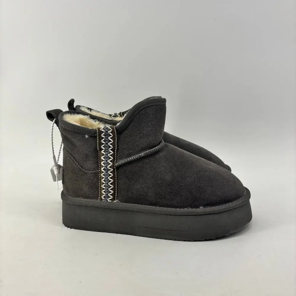 Women’s Suede Booties Size 7 Gray Genuine Leather Winter Comfort